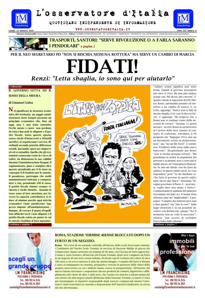 L'osservatore d'Italia edizione del 13 Gennaio 2014